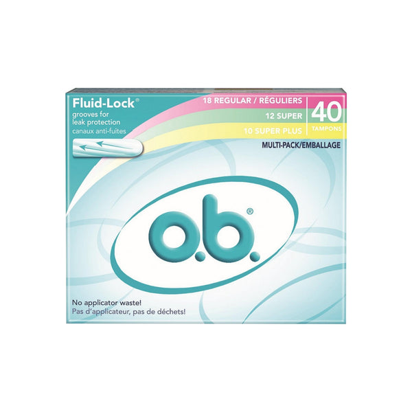 o.b. Fluid-Lock Multi-Pack Tampons, Regular, Super, Super Plus 40 ea