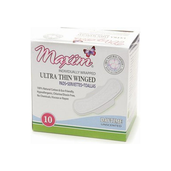 Maxim Hygiene Products Natural Ultra Thin Winged Pads, Unscented, Daytime  10 ea