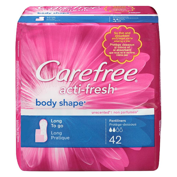 CAREFREE Acti-Fresh Body Shape Long To Go Pantiliner, Unscented 42 ea