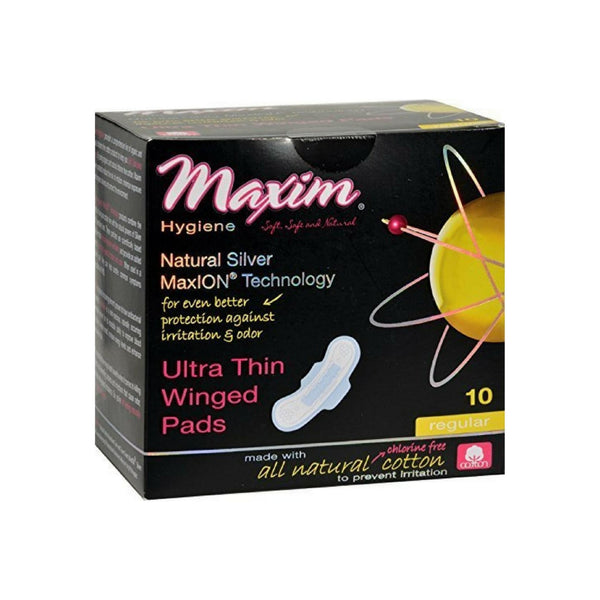 Maxim Hygiene Natural Silver Maxion Technology Ultra Thin Winged Pads, Regular 10 ea