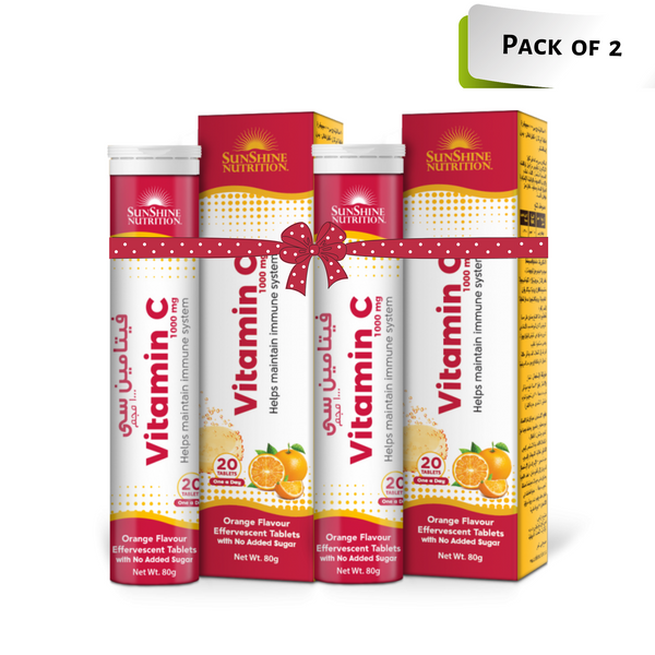 Sunshine Nutrition Vitamin C 1000 Mg Orange Flavour Effervescent Tablets (Pack 2)