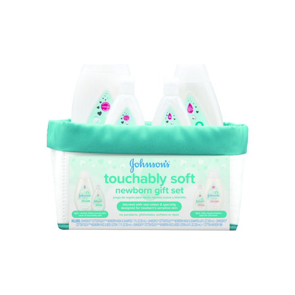 JOHNSON'S Touchably soft Newborn Baby Gift Set, Baby Bath & Skincare for Sensitive Skin, 5 Item