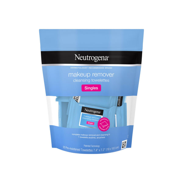 Neutrogena Makeup Remover Cleansing Towelette Singles, Daily Face Wipes to Remove Dirt, Oil, Makeup & Waterproof Mascara, Individually Wrapped 20 ea