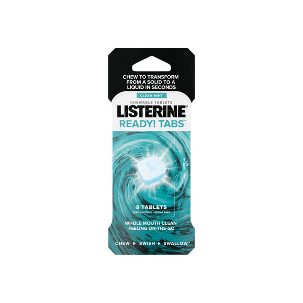 Listerine Ready! Tabs Chewable Tablets with Clean Mint Flavor, Revolutionary 4-Hour Fresh Breath Tablets to Help Fight Bad Breath On-the-Go 8  ea