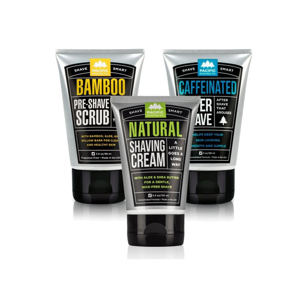 Pacific Shaving Company  Daily Shave Regimen Set - Bamboo Pre-Shave Scrub, Natural Shaving Cream, Caffeinated Aftershave 1  ea