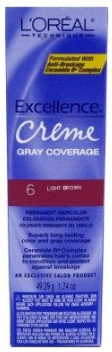 L'Oreal Excellence Creme Permanent Hair Color, Light Brown #6, 1.74 oz