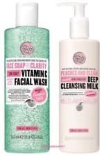 (2 PACK) Soap & Glory Face Soap & Clarity 3-in-1 Daily Detox Vitamin C Facial Wash x 350ml & Soap & Glory Peaches & Clean 4-in-1 Wash-Off Deep Cleansing Milk x 350ml