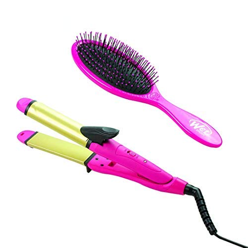 Wet Brush Multi-Pack Original Detangler with Soft IntelliFlex Hair Brush and Mini Styling Straightener Iron and Hair Detangling Comb for All Hair Types - 2 Piece(Hot Pink)