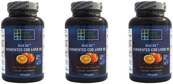 Blue Ice Fermented Cod Liver Oil Orange Flavor - 120 Caps (3 Pack)