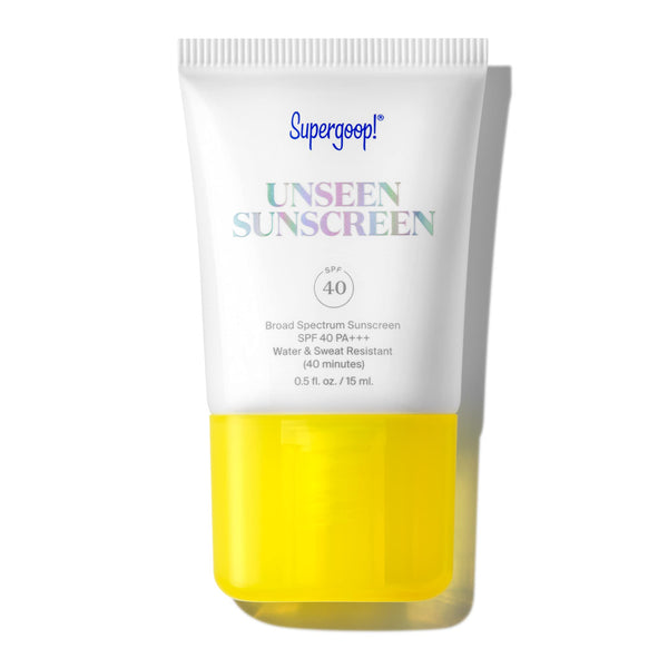 Supergoop! Unseen Sunscreen SPF 40, 0.5 oz - Oil-Free, Weightless & Invisible Reef-Safe, Broad Spectrum Face Sunscreen for All Skin Types - Scent-Free - Great Makeup Primer - Beard-Friendly