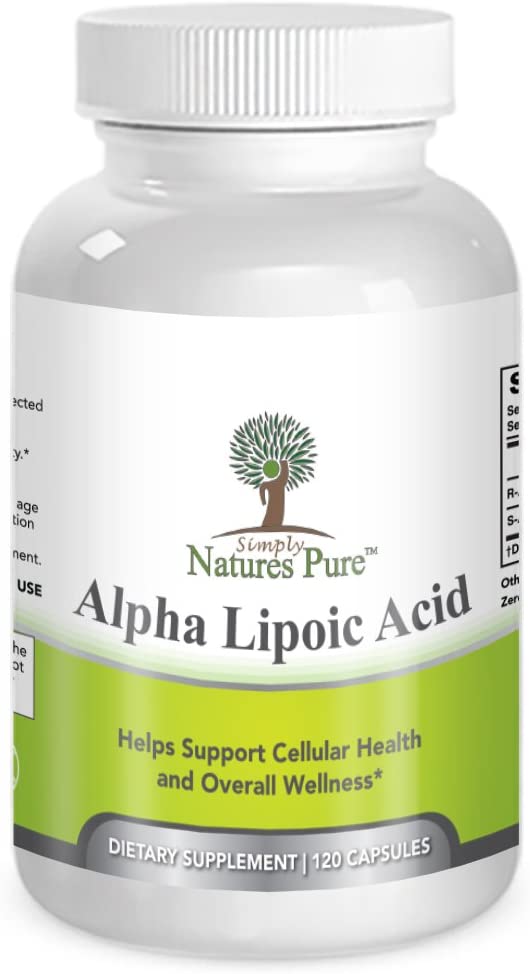Simply Nature's Pure Alpha Lipoic Acid 600mg 120 Veggie Capsules RLA R-LA R-Lipoic S-Lipoic, ALA, Non-GMO Thioctic Acid 4 Month Supply