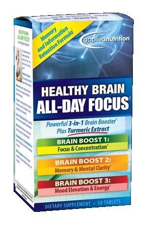 Applied Nutrition Healthy Brain All Day Focus, 50 Tablets Per Bottle (2 Pack)