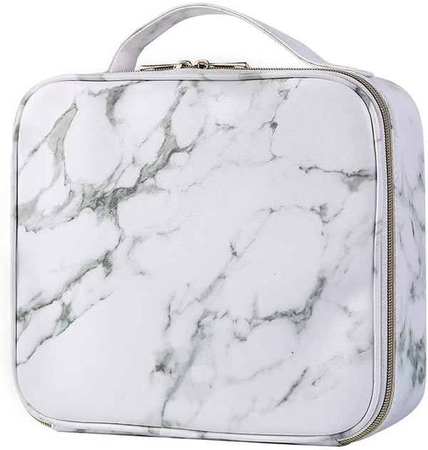 JooNeng Travel Makeup Case Bag Marble Makeup Bags with Adjustable Compartment Make Up Train Case Beauty Bag Travel Cosmetic Case, White Marble