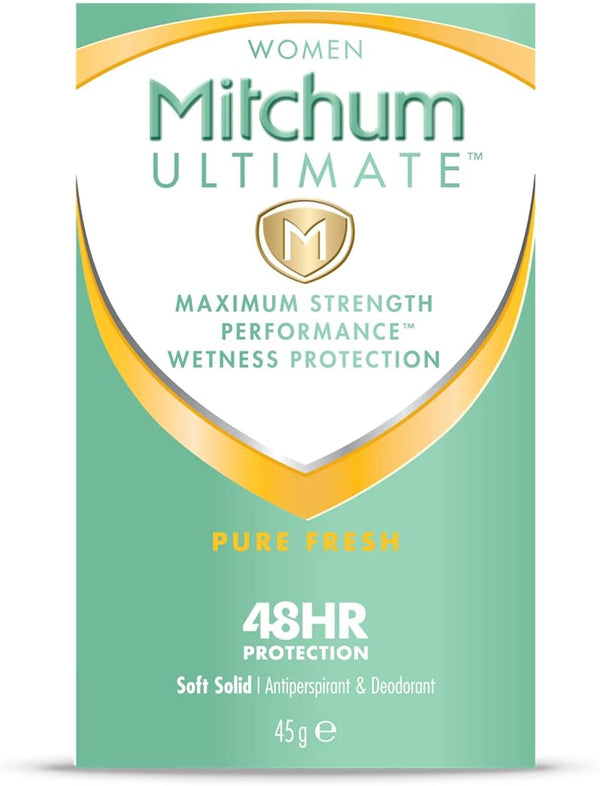 Mitchum Ultimate Women 48HR Protection Soft Solid Cream Stick Deodorant & Anti-Perspirant, Pure Fresh, 45 g