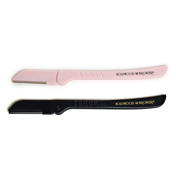 Hollywood Duo Browzers with Protective Pouch For Eyebrow Shaping, Removing Unwanted Hair and Dermaplaning/Exfoliation Black and Pastel Pink
