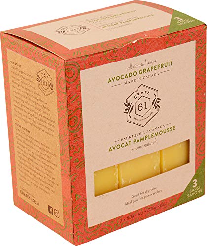 Crate 61 Avocado Grapefruit Soap 3 pack, 100% Vegan Cold Process, scented with premium essential oils, for men and women, face and body. ISO 9001 certified manufacturer