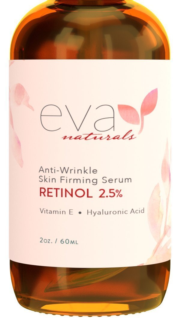 Natural Vitamin A Retinol Serum 2.5%, XL 2 oz. Bottle  Anti-Aging Serum + Vitamin E Oil, Jojoba Oil, Witch Hazel  Hyaluronic Acid Serum for Face Fades Wrinkles, Dark Spots, Damage by Eva Naturals