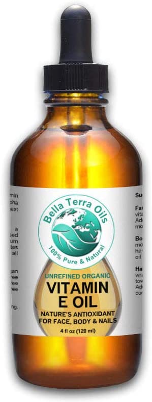 SALE - Vitamin E Oil 4oz. D-alpha Tocopherol. Organic. Premium. 100% Pure, Max Strength 75,000 IU. Anti-Aging. Antioxidant. Treats Scars, Wrinkles, Dark Spots. For Hair, Skin, Nails - Bella Terra Oils