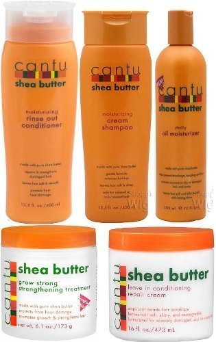 Cantu Shea Butter 5pcs Set (Shampoo, Conditioner, Grow Strong Strengthening Treatment, Oil Moisturizer, and Leave in Conditioner) by Cantu Shea Butter