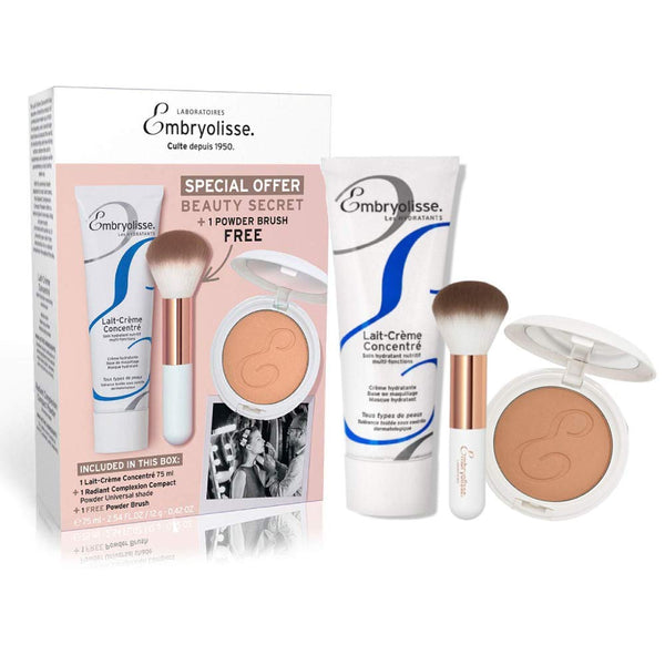 Embryolisse Beauty Secret Box - (Lait Creme Concentre 2.54 Fl.oz + Radiant Complexion Compact Powder 12g/0.42oz + Makeup Brush) - Limited Edition