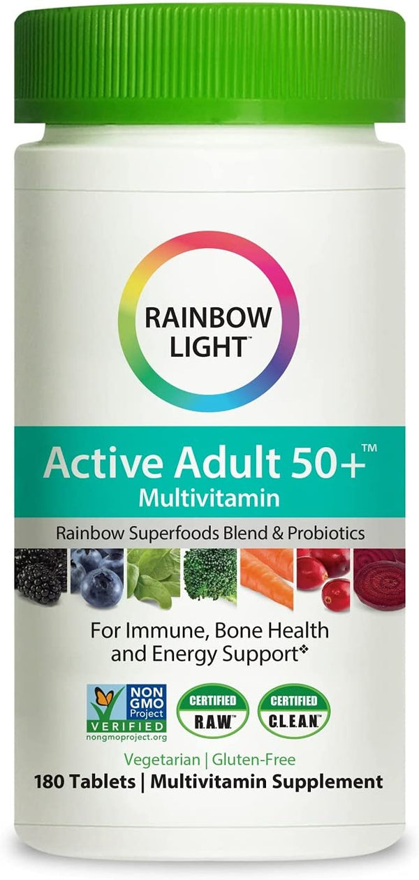 Rainbow Light Active Adult 50+ One Daily High Potency Multivitamin for Immune, Bone, and Energy Support, 180 Tablets, Non-GMO, Vegetarian, Gluten Free, 6 Month Supply