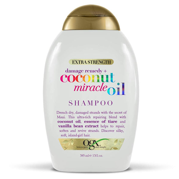 OGX Extra Strength Damage Remedy + Coconut Miracle Oil Shampoo for Dry, Frizzy or Coarse Hair, Hydrating & Flyaway Taming Shampoo, Paraben-Free, Sulfate-Free Surfactants, 13 floz