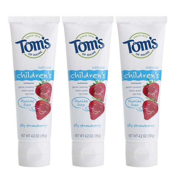 Tom's of Maine Natural Children's Fluoride-Free Toothpaste, Silly Strawberry, 4.7 oz. 3-Pack