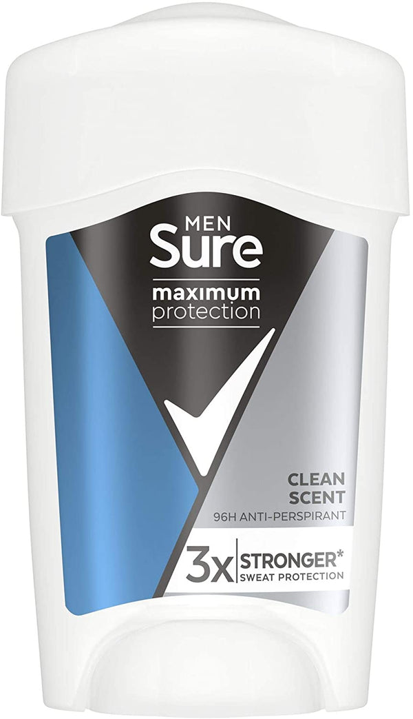 Sure Maximum Protection Anti-Perspirant Clean Scent Deodorant Cream for Men, 45ml