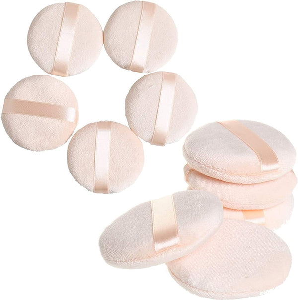 Nuluxi Washable Soft Face Powder Puff Cosmetic Powder Puff with Ribbon Round Cotton Cosmetic Powder Puff Suitable for Liquid Foundation Loose Powder Face Makeup or Skin Care Washable(10 Pieces, Beige)