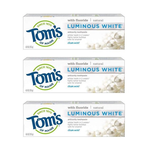 Tom's of Maine Natural Luminous White Toothpaste with Fluoride, Clean Mint, 4.7 oz. 3-Pack