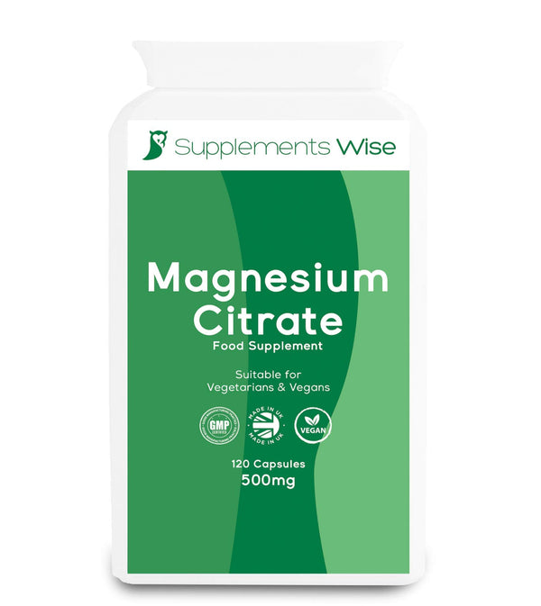 Supplements Wise Magnesium Citrate Capsules - Restless Legs Syndrome Remedy - Reduce Cramps, Tiredness and Fatigue - Calm Nerves, Relief from Anxiety, Improve Sleep - 120 x 500mg - 30% Elemental 150mg