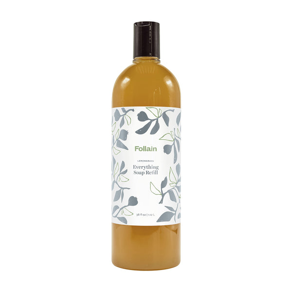 Follain Lemongrass Everything Soap Refill, For Hands, Body, and Home, Gentle, Skin-Softening, Non-Toxic, Biodegradable Castile Soap With Essential Oils, Cruelty Free, Clean Beauty, 38 fl oz.