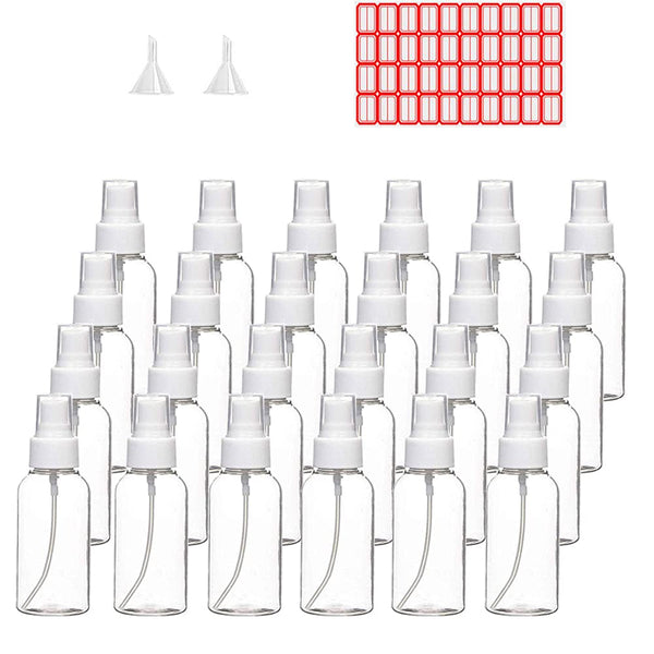 Spray Bottles, 24 Pack 2oz Clear Empty Fine Mist Plastic Mini Travel Bottle Set, Small Refillable Liquid Containers