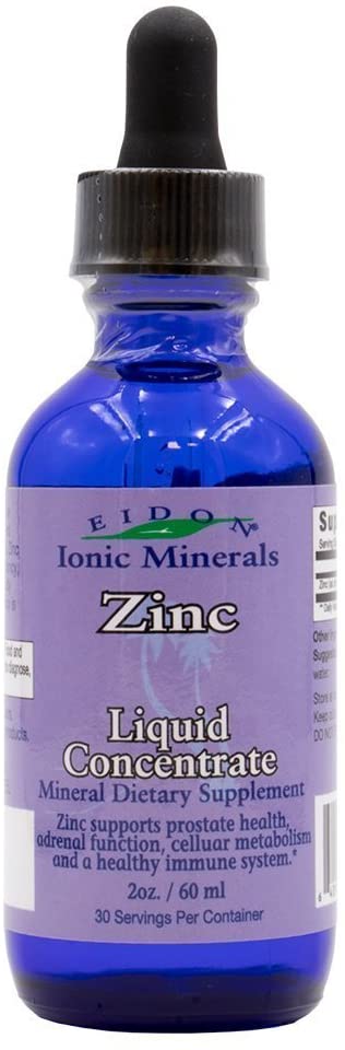 Eidonýý Ionic Minerals Zinc Supplement Concentrate 2 oz. Glass Dropper Boosts Immune System and Mood Relieves Stress