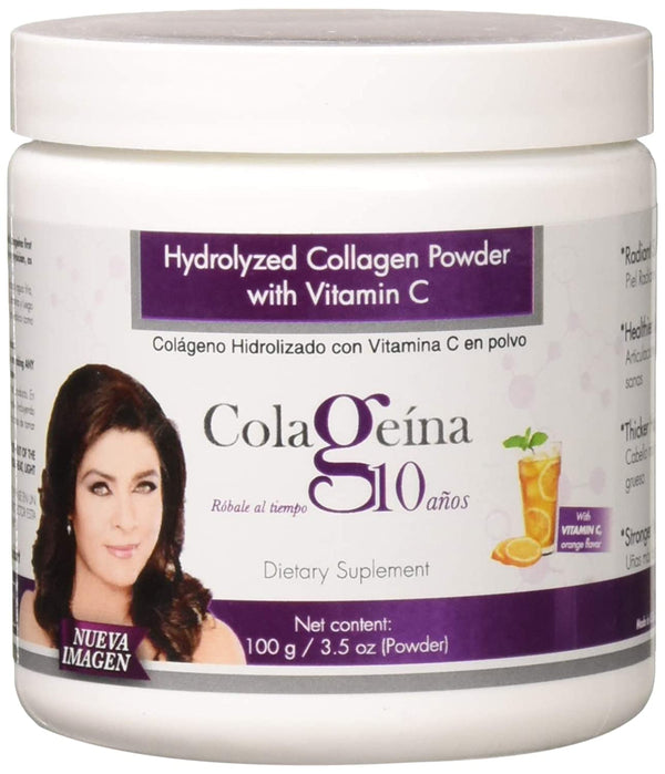 Colageina 10, Hydrolyzed Collagen Powder with Vitamin C, Improves Skin's Appearance, Helps Hair Growth, Healthier Nails, 3.5 Oz Powder, Jar.