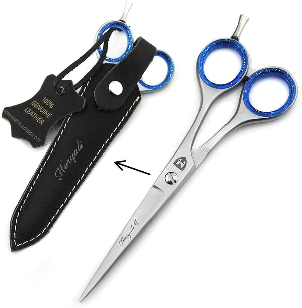Haryali London Hairdressing Scissors -Professional 6" Hair dressing Scissors Hairdressers Hair Cutting Shears – Hair Cutting Scissors - for Men and Women with Real Leather Pouch