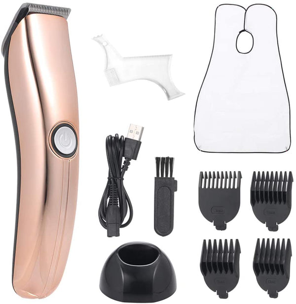 USB Charging Hair Clipper Kit with 3/6/9/12mm Guide Comb + Hair Clipper Stand Beard Shaping Template & Guide Outliner + Beard Apron Cape, Electric Hair Trimmer Kit for Men