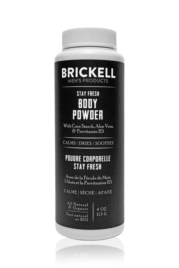 Brickell Men's Products Stay Fresh Body Powder for Men, Natural and Organic Talc-Free, Absorbs Sweat, Keeps Skin Dry