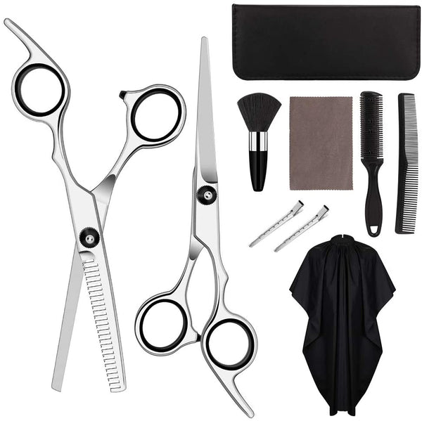 HALOVIE Hairdressers Scissors Thinning Scissor Hairdressing Set Professional Hair Cutting Shears Kit for Barber Home Salon Men Women Children（Black,10pcs）