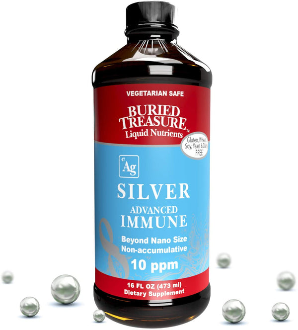 Buried Treasure Silver Advanced Immune 10 PPM Silver for Adults and Kids, 16oz 96 Servings Nano Particle Non Accumulative Immune Support Booster