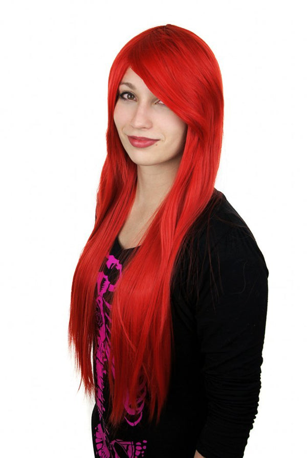 Prettyland C614 - Long Women Wig Straight Silky Layered Hair 80 Cm Long with Bangs - Red