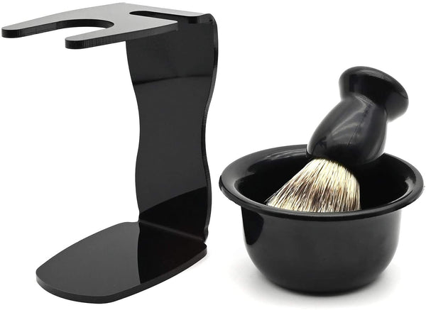 Men's Shaving Set, Universal Shaving Brush Stand Holder with Badger Hair Brush Shaving Bowl-The Best Safety Razor Stand, for Place Manual Razor, Blades, Shaving Brush, Shaving Bowl (Black)