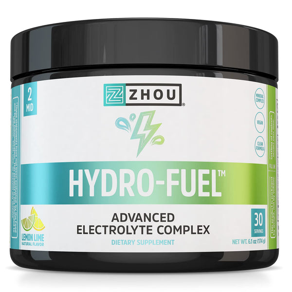 Zhou Nutrition Hydro-Fuel, Sugar Free Electrolyte Powder, Replenish Nutrients & Restore Hydration, Natural Mineral Complex with Coconut Water Concentrate, Vegan, Gluten Free, Lemon Lime, 30 servings
