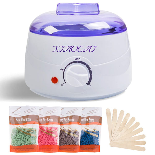 Wax Warmer for Hair Removal, Professional Waxing Kit for Facial Bikini Area Armpit Hot Wax Heater Kit－with 4 Packs Hard Wax & 10Pcs Spatulas Body Waxing Spa Painless at Home Wax Kit for Women and Men