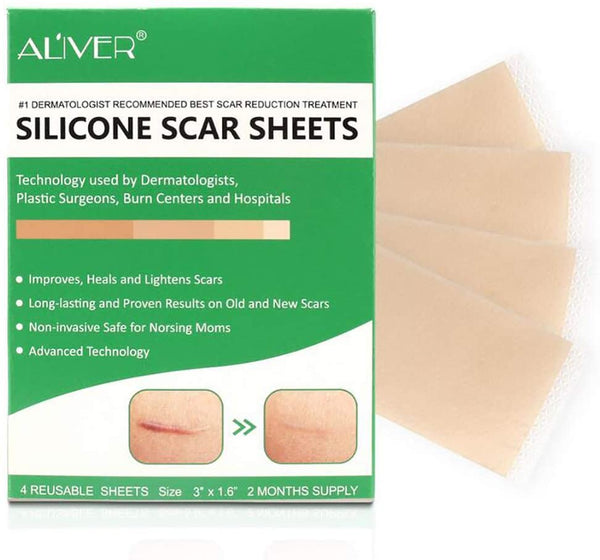 Professional Silicone Scar Sheets,Candeer Scar Removal Patch, Soften and Flattens Scars Resulting from Injury, Burns, Acne, C-Section Surgical Scars and More Reusable and Washable, 4 Sheets