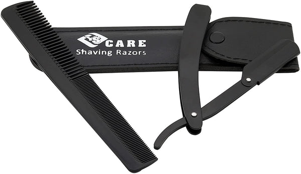Professional Cut Throat Stainless Steel Barber Razors Kit Perfect Shave Premium Quality Straight Edge Beard Mustache Manual Wet Shaving Single Blade Barbers Razor Set with Free Extra Hair Comb