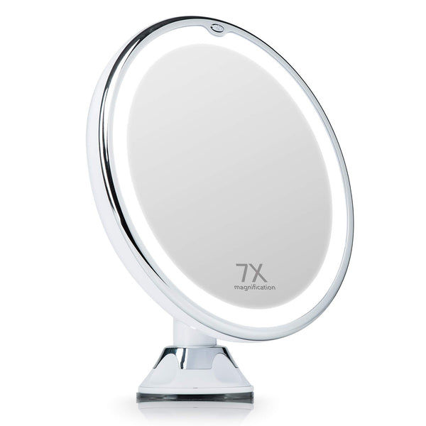 Fancii 7x Magnifying Mirror with Natural LED Lights, 20 Daylight LEDs, Locking Suction Cup, Cordless & Portable Illuminated Vanity Mirror for Bathroom and Travel (Maya)