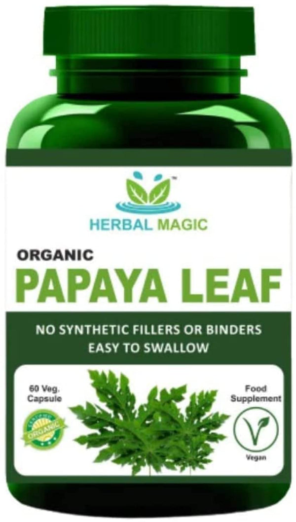 Natrual Papaya Leaf Powder Capsules 60 x 500 mg Full Spectrum. (Papaya Leaf Powder Capsules - Pack 1)