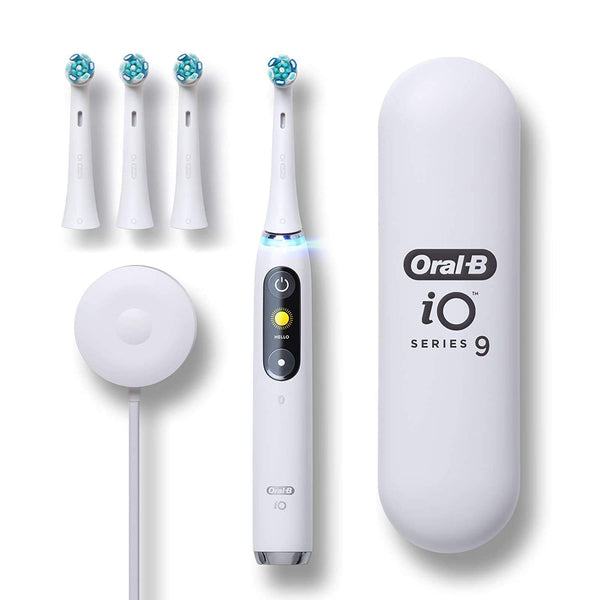 Oral-B iO Series 9 Electric Toothbrush With 4 Brush Heads, White Alabaster