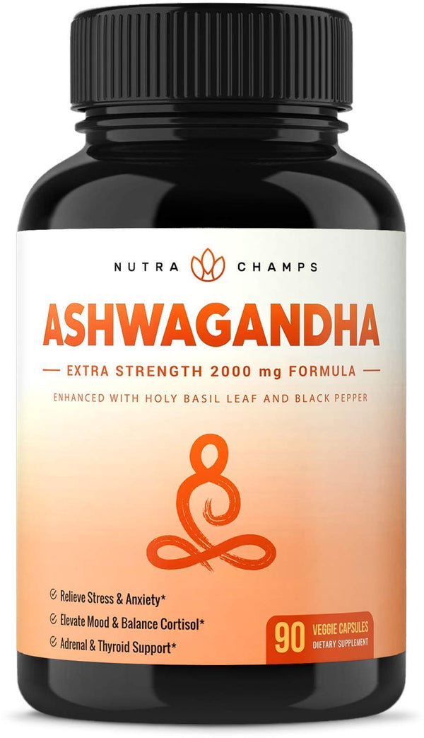 Organic Ashwagandha 2000mg with Black Pepper Extract - Ashwaganda Root Powder Supplement for Adrenal Fatigue, Mood & Thyroid Support - 90 Vegan Capsules